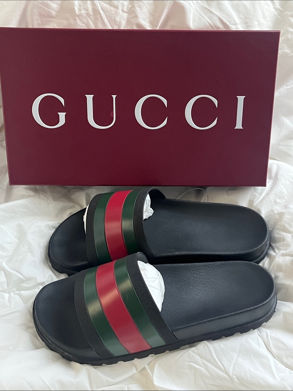 Gucci Black Slides with Red and Green Stripes Size 12 - Picture 5 of 11